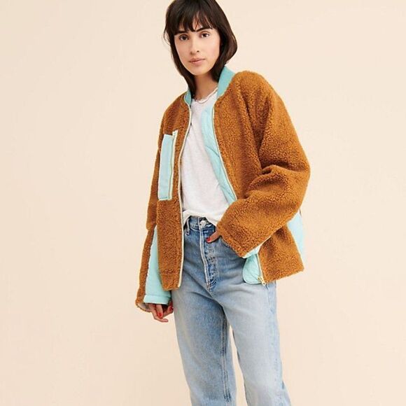 Free People Rivington Sherpa Jacket size Small in Amber Combo - NEW - Picture 2 of 16